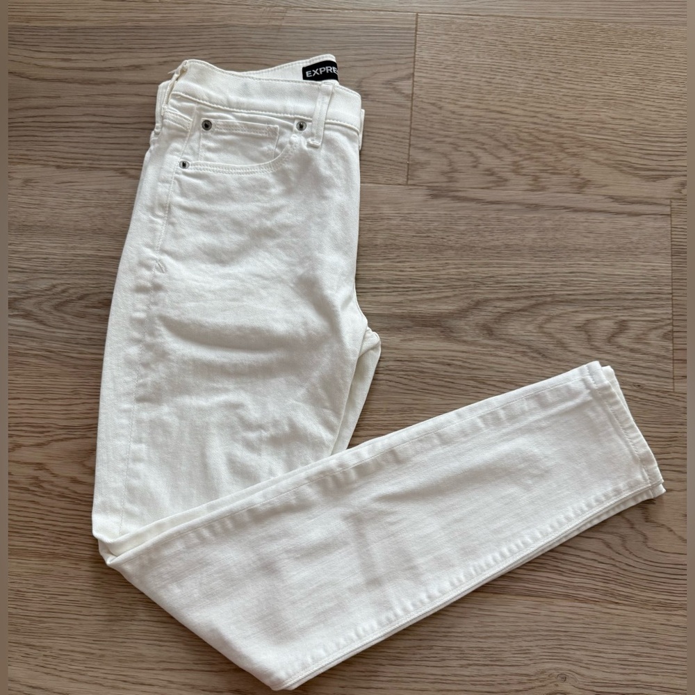 Express Women's Mid Rise White Denim Jeans